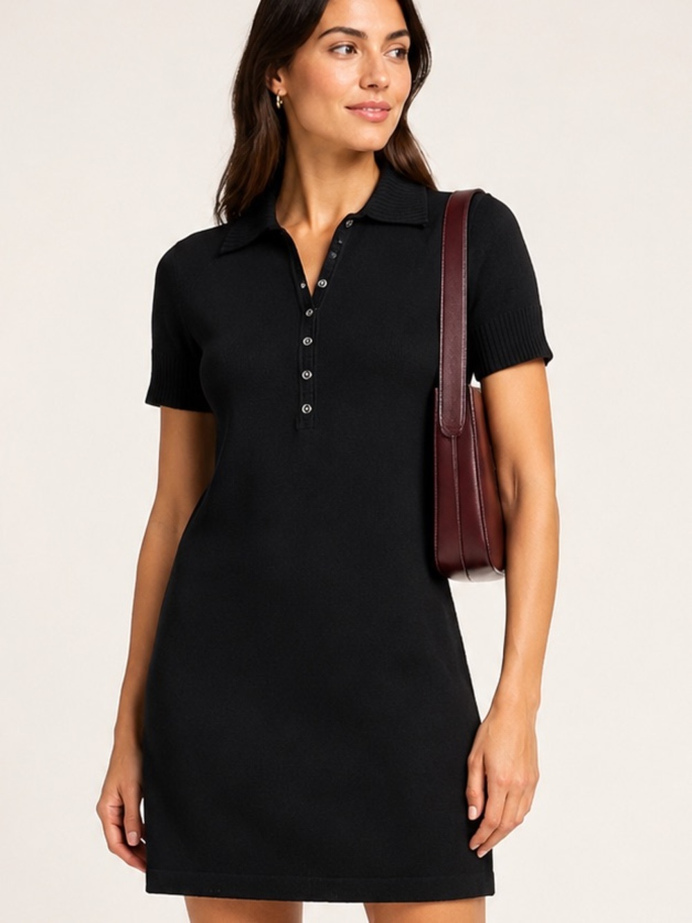St. John Sport Black Knit Polo Dress Silver Buttons Size P